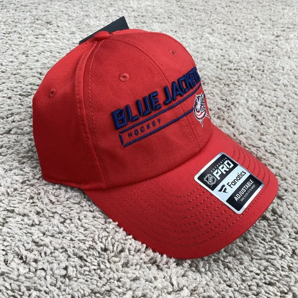 Columbus Blue Jackets Hat NHL Mens Red Pro Rinkside Adjustable Fanatics Cap‎ NWT